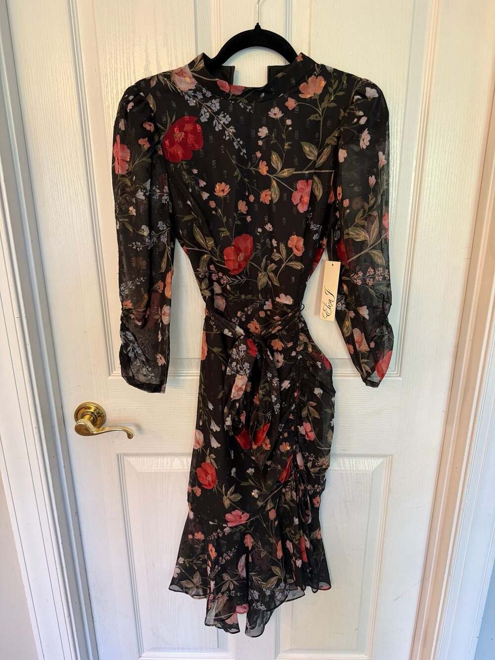 Eliza J Floral Print Mock Neck Long Sleeve High-Low Midi Dress